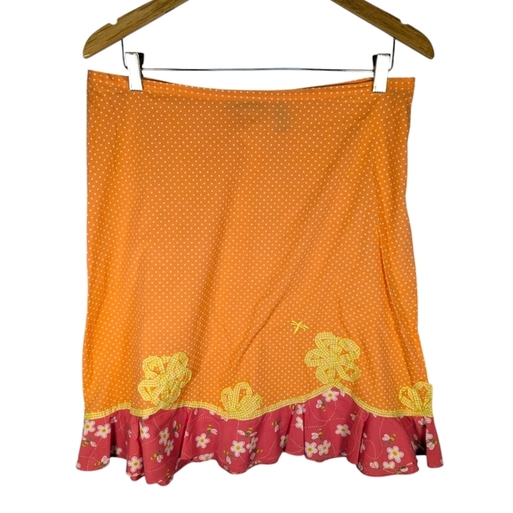 Vintage I.e relaxed funky floral polka dot dragonfly bees cottage core skirt 12